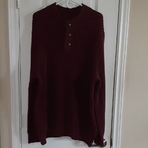 Oak Hill Men's 2XL Burgundy Chunky Knit Henley Sweater - 100% Cotton